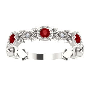 Ruby and Diamond Vintage-Style Ring, Rhodium-Plated Sterling Silver (0.03 Ctw, G-H Color, I1 Clarity)