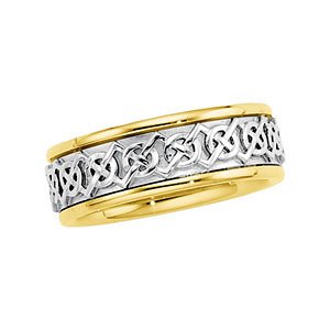 7mm 14k Yellow and White Gold Celtic-Inspired Two-Tone Band, Size 5.5