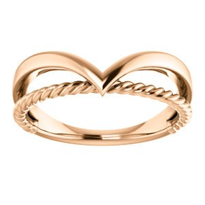 Negative Space Rope Trim and Curved 'V' Ring, 14k Rose Gold