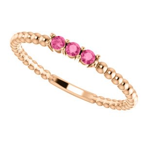Pink Tourmaline Beaded Ring, 14k Rose Gold, Size 6