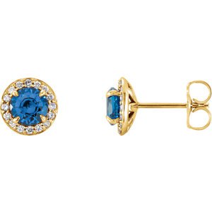 Blue Sapphire and Diamond Halo-Style Earrings, 14k Yellow Gold (5 MM) (.16 Ctw, G-H Color, I1 Clarity)