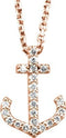 Petite Diamond Anchor Necklace in 14k Rose Gold, 16" (1/8 Cttw)