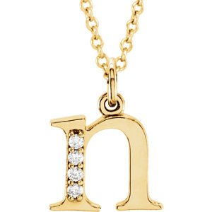 Diamond Initial 'n' Lowercase Letter 14k Yellow Gold Pendant Necklace, 16" (.025 Ctw, GH, I1)