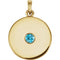 Round Blue Zircon Disc Pendant, 14k Yellow Gold