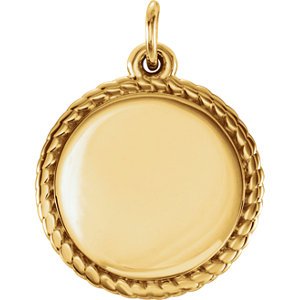 Engrave-able Round Rope Trimmed Pendant, 18k Yellow Vermeil