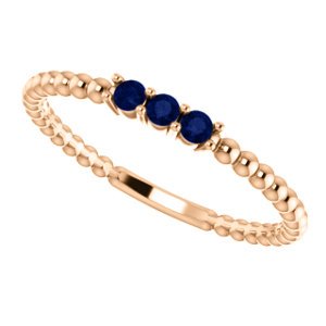 Chatham Created Blue Sapphire Beaded Ring, 14k Rose Gold, Size 6.5