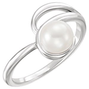 Platinum White Freshwater Cultured Pearl Bypass Ring (6.5-7.00mm) Size 7