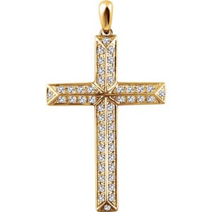 Diamond Angled Cross 14k Yellow Gold Pendant (.75 Ctw, H+ Color, I1 Clarity)