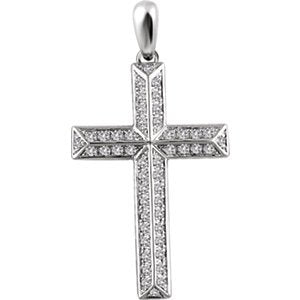 Diamond Angled Cross Rhodium-Plated 14k White Gold Pendant (.5 Ctw, H+ Color, I1 Clarity)