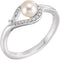 White Freshwater Cultured Pearl, Diamond Bypass Ring, Sterling Silver (5.0-5.5 mm)(.07Ctw, G-H color, I1 Clarity)