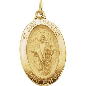 14k Yellow Gold St. Jude Thaddeus Oval Medal (18.75x13.5MM)