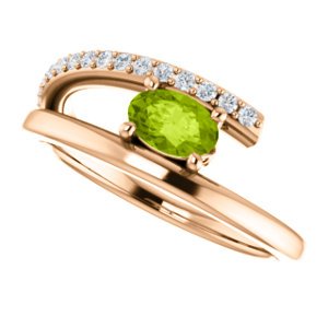 Peridot and Diamond Bypass Ring, 14k Rose Gold (.125 Ctw, G-H Color, I1 Clarity)