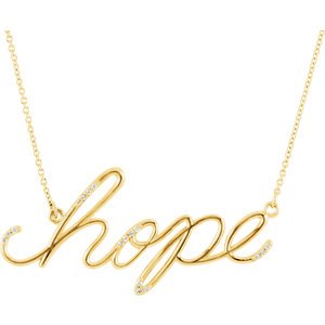 Diamond 'Hope' 14k Yellow Gold Pendant Necklace, 16.8" (.08 Cttw)