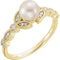 White Freshwater Cultured Pearl, Diamond Leaf Ring, 14k Yellow Gold (6-6.5mm)( .125 Ctw, Color G-H, Clarity I1)