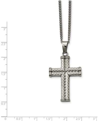 Stainless Steel Textured Cross Pendant Necklace, 22"