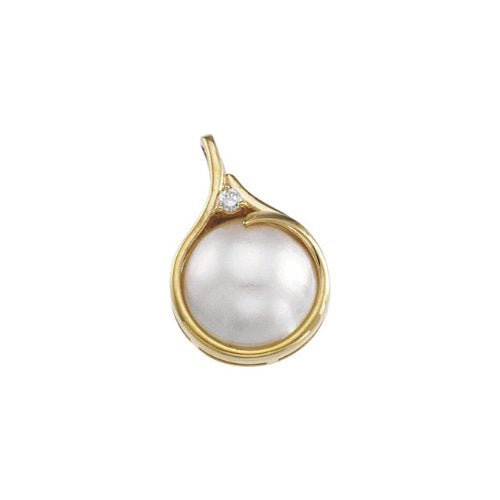 14k Yellow Gold Mabe Pearl and Diamond Pendant