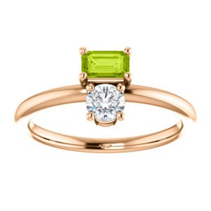 Peridot and Sapphire Two-Stone Ring, 14k Rose Gold, Size 7