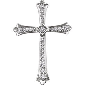 Diamond Fleur-de-Lis Cross Rhodium-Plated 14k White Gold Pendant (.33 Ctw, H+ Color, I1 Clarity)