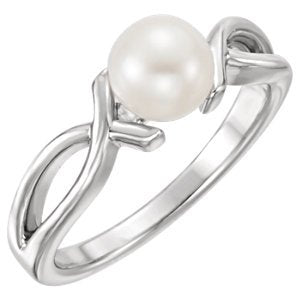White Freshwater Cultured Pearl Ichthys Ring, Rhodium-Plated 14k White Gold (6.5-7.00mm)