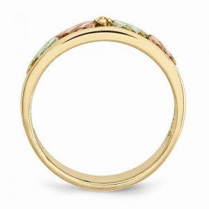 Men's Wedding Antiqued Band, 10k Yellow Gold, 12k Green and Rose Gold Black Hills Gold Motif