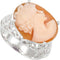 Orange Shell Cameo Ring of Victorian Lady, Sterling Silver Filigree, Size 10