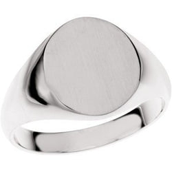 Mens Sterling Silver Solid Oval Signet Ring, Size 6 to 7, 14.00 X 12.00 mm