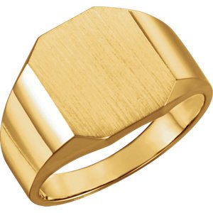 Men's Satin Brushed Signet Ring, 10k Yellow Gold, Size 11.5 (14x12MM)