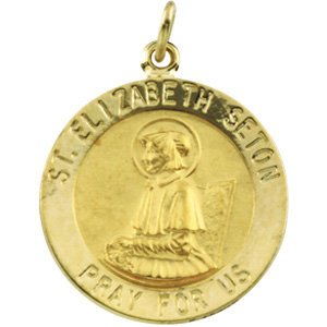 14k Yellow Gold Round St. Elizabeth Seton Medal (12 MM)