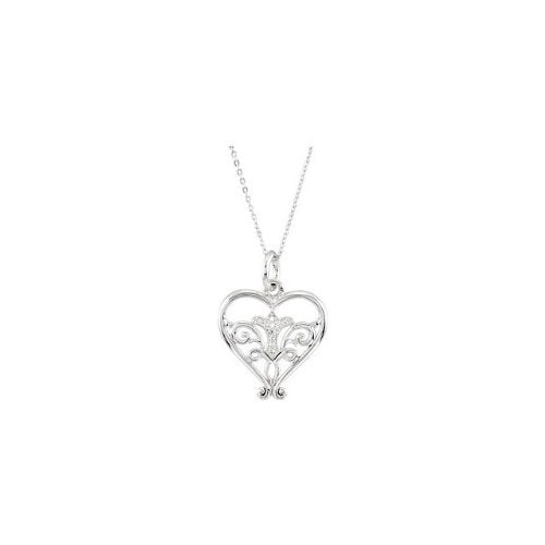 CZ Filigree 'Pure in Heart' Rhodium Plate Sterling Silver Pendant Necklace,18"