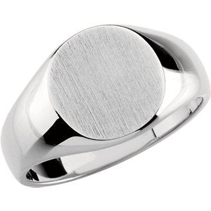 Men's Brushed Signet Ring, 10k X1 White Gold (14X12mm) Size 10.5