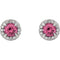 Pink Tourmaline and Diamond Halo-Style Earrings, Rhodium-Plated 14k White Gold (5 MM) (.16 Ctw, G-H Color, I1 Clarity)