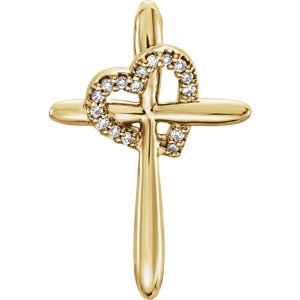 Diamond Heart 14k Yellow Gold Cross Pendant (.04 Ctw, G-H Color, I1 Clarity)