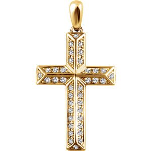 Diamond Angled Cross 14k Yellow Gold Pendant (.25 Ctw, H+ Color, I1 Clarity)