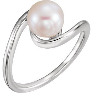 White Freshwater Cultured Pearl Bypass Ring, Rhodium-Plated 14k White Gold (7.5-8.00mm)