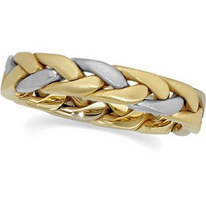 4.5mm 14k White and Yellow Gold Hand Woven Braided Band, Sizes 5 to 13.5