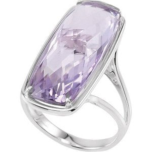 Rose De France Amethyst Quartz Antique Cushion Checkerboard Sterling Silver Ring, Size 6 to 7