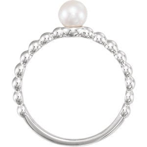White Freshwater Cultured Pearl Stackable Beaded Ring, Rhodium-Plated 14k White Gold (4.5-5mm)