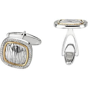 Diamond Elephant Skin Embossed Square Cuff Links, Sterling Silver, 14k Yellow Gold (.50 Ctw, GH Color, Clarity I1 )
