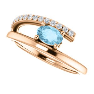 Aquamarine and Diamond Bypass Ring, 14k Rose Gold (.125 Ctw, G-H Color, I1 Clarity)