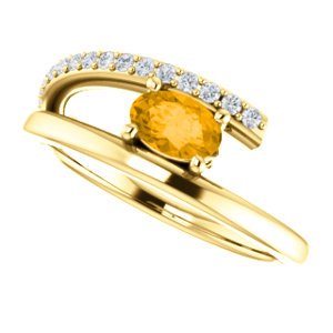 Citrine and Diamond Bypass Ring, 14k Yellow Gold (.125 Ctw, G-H Color, I1 Clarity)