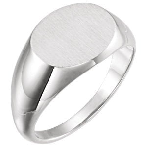 Men's Platinum Brushed Oval Signet Ring (12x14 mm)