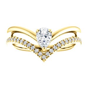 White Sapphire Pear and Diamond Chevron 14k Yellow Gold Ring (.145 Ctw,G-H Color, I1 Clarity)