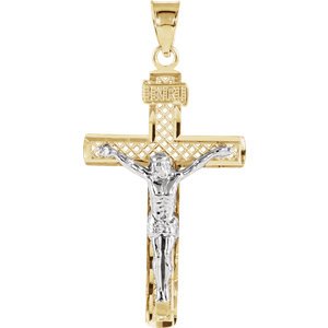 Two-Tone Crucifix 14k Yellow and White Gold Pendant (40.5X25.5MM)