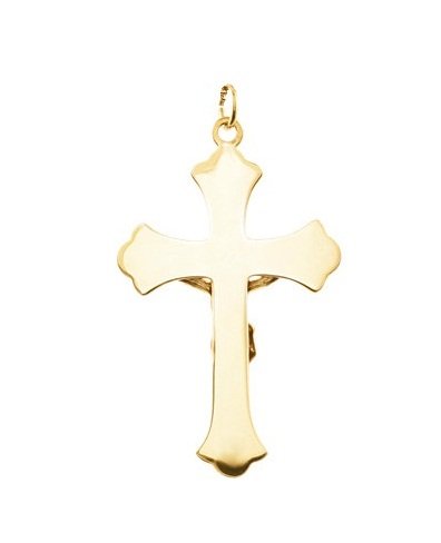 Fleur-de-Lis Crucifix 24k Gold-Plated Sterling Silver Pendant (49.9X30.9MM)