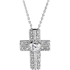 Sterling Silver Covenant of Prayer Austrian Crystal Filigree Cross Necklace, 18"
