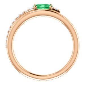 Emerald and Diamond Bypass Ring, 14k Rose Gold (.125 Ctw, G-H Color, I1 Clarity)