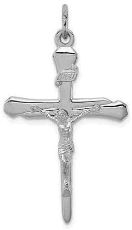 Rhodium-Plated Sterling Silver INRI Crucifix Pendant, 1.50x.87 Inches (38x22 MM)