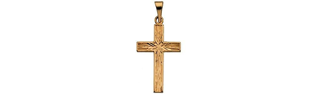 Engraved Christian Cross 14k Yellow Gold Pendant