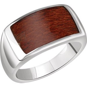 Men's Rectangle Cherry Wood Ring, Rhodium-Plated Sterling Silver, Size 11