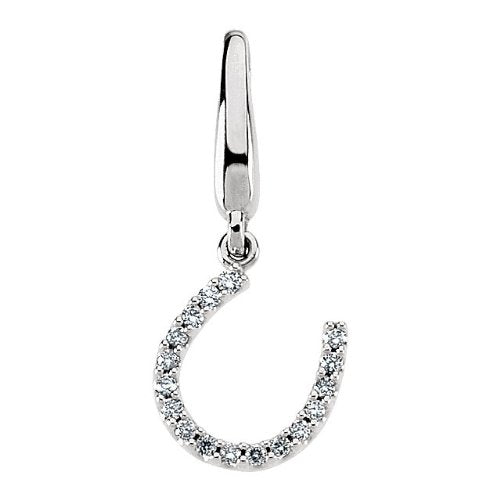 14k White Gold Diamond Horseshoe Charm Pendant with Trigger-less Clasp